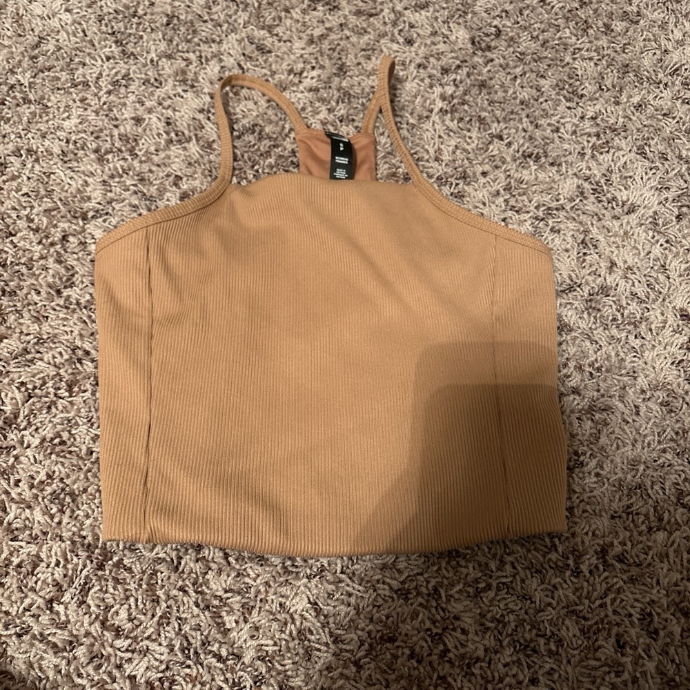 Women's Tan Ribbed Crop Top